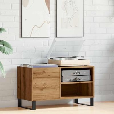 Platenkast 84,5x38x48 cm bewerkt hout artisanaal eikenkleur Platenkast 84,5x38x48 cm bewerkt hout artisanaal eikenkleur