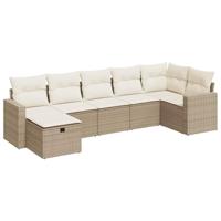 7-delige Loungeset met kussens poly rattan beige - thumbnail