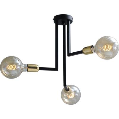 Masterlight Zwarte plafondlampTube 3-lichts met gouden fittingen - 1300387