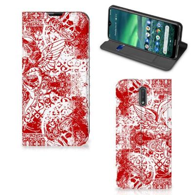 Mobiel BookCase Nokia 2.3 Angel Skull Rood Mobiel BookCase Nokia 2.3 Angel Skull Rood