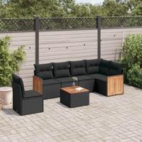 7-delige Loungeset met kussens poly rattan zwart - thumbnail