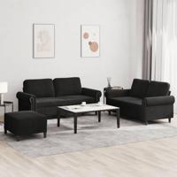 3-delige Loungeset met kussens fluweel zwart - thumbnail