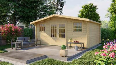 Tuindeco Jackalyn Blokhut 500x400 cm 40 mm vuren blank- Zadeldak- Onbehandeld vurenhout- Tuindeco Tuindeco Jackalyn Blokhut 500x400 cm 40 mm vuren blank- Zadeldak- Onbehandeld vurenhout- Tuindeco