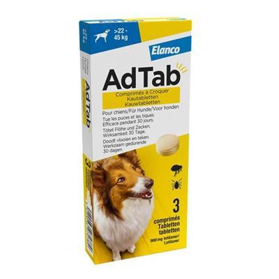 AdTab anti vlo kauwtabletten voor de hond +22-45kg - per verpakking AdTab anti vlo kauwtabletten voor de hond +22-45kg - per verpakking