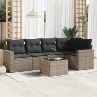 6-delige Loungeset met kussens poly rattan grijs - thumbnail
