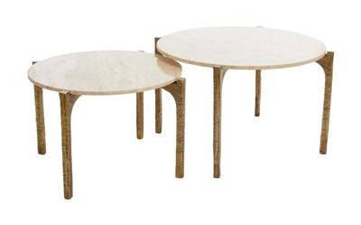 Light & Living Ronde Salontafel 'Kanae' Set van 2 stuks, Travertin