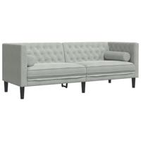Driezitsbank Chesterfield-stijl met bolsters fluweel lichtgrijs - thumbnail