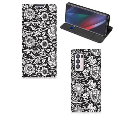 OPPO Find X3 Neo Smart Cover Black Flowers OPPO Find X3 Neo Smart Cover Black Flowers