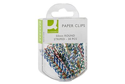 Q-CONNECT papierklemmen, 50 mm, doos van 30 stuks, gestreept in wit en geassorteerde kleuren