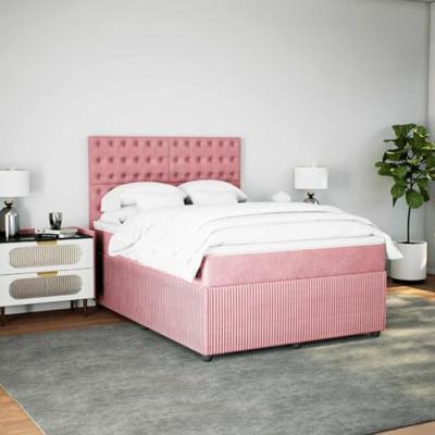Boxspring met matras fluweel roze 140x200 cm