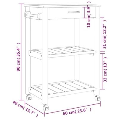 Keukentrolley MONZA 60x40x88,5 cm massief grenenhout