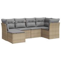 6-delige Loungeset met kussens poly rattan beige - thumbnail