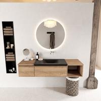MONDIAZ BUKLA 160cm badmeubel met open module 40 rechts kleur Washed Oak met 2 lades. Wastafel CLOUD midden 0 kraangaten kleur Urban. - thumbnail
