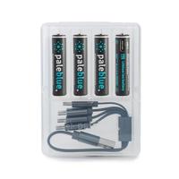 Pale Blue Li-Ion Rechargeabl AAA Battery 4 pack of AAA with 4x1 charging cable - thumbnail