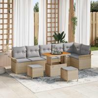 Tuinbankenset met kussen 9 pcs Beige poly rattan - thumbnail