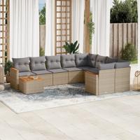 10-delige Loungeset met kussens poly rattan gemengd beige - thumbnail
