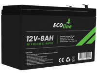 EcoLine - AGM 12V 8AH - 8000mAh VRLA Batterij - 151 x 65 x 95 - Deep Cycle Accu - thumbnail