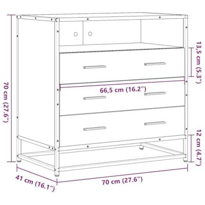 Ladekast 70x41x70 cm bewerkt hout bruin eikenkleur Ladekast 70x41x70 cm bewerkt hout bruin eikenkleur