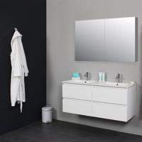 Badkamermeubel BWS Pepper Wastafel Porselein 2 Kraangaten Spiegelkast 120x55x46 cm Wit Boss & Wessing - thumbnail