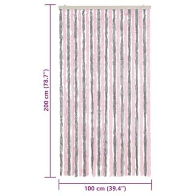 Vliegengordijn 100x200 cm chenille zilvergrijs en roze