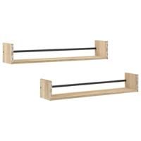 Wandschappen met stangen 2 st 80x16x14 cm Sonoma eikenkleurig - thumbnail