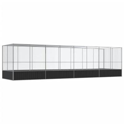 vidaXL Volière met verlengstuk 832x207x212 m staal zilverkleurig, vogelvolière, papegaaienkooi, grote papegaaienkooi, parkietenkooi, grote vogelkooi