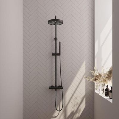 BRAUER Stripe Opbouw Thermostatische Regendouche - SET 01 - 25cm hoofddouche - staaf handdouche - doucheslang - mat zwart 5-S-348