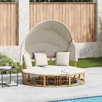 Loungebed voor buiten met luifel en kussens poly rattan - thumbnail