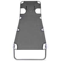 Ligbed met hoofdkussen verstelbaar en inklapbaar grijs - thumbnail