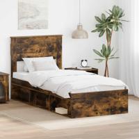 Bedframe met lade Gerookt eiken 100 x 200 cm Massief grenenhout - thumbnail