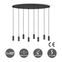 Metaal kroonluchter - Industrie hanglamp - Zwart - Met 8 pcs lampvoeten - Ontworpen voor Eetkamer en Slaapkamer - 100 x 30 x 117.5cm - set met E27 Lamphouder - voor Lampenkap met Doorsnede max 15cm - Gloeilamp Niet Inbegrepen - thumbnail