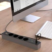 Hama Stekkerdoos 4-voudig USB-C/A 65W PD Schakelaar 1,4 M Zwart/grijs - thumbnail