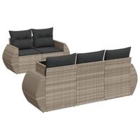 6-delige Loungeset met kussens poly rattan lichtgrijs - thumbnail