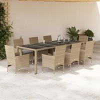 9-delige Tuinset met kussens poly rattan en glas beige - thumbnail