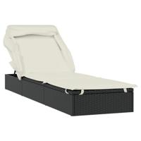 Ligbed met inklapbaar dak 213x63x97 cm poly rattan zwart - thumbnail