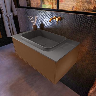 Badkamermeubelset Mondiaz Erin 80 cm met 1 Lade met RIDGE Wastafel Midden Dark grey Zonder Kraangaten Greeploos Mat Rust Badkamermeubelset Mondiaz Erin 80 cm met 1 Lade met RIDGE Wastafel Midden Dark grey Zonder Kraangaten Greeploos Mat Rust