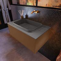 Badkamermeubelset Mondiaz Erin 80 cm met 1 Lade met RIDGE Wastafel Midden Dark grey Zonder Kraangaten Greeploos Mat Rust - thumbnail