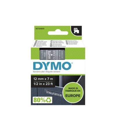 Dymo D1 tape 12 mm, wit op transparant - thumbnail