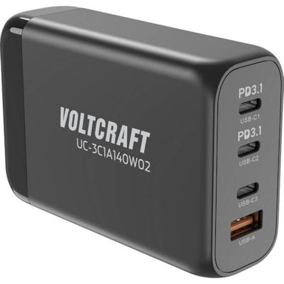 VOLTCRAFT UC-3C1A140W02 USB-oplader 140 W 3x USB-C, 1x USB-A Aantal uitgangen: 4 x GaN, USB Power Delivery (USB-PD), Snellader