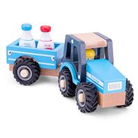 New Classic Toys Tractor blauw met aanhanger en melkbussen - thumbnail