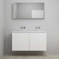 On-Line Badkamermeubelset - 120 cm - Bouwpakket - Greeploos 2 Deuren - Acryl Wastafel - zonder Kraangat - Spiegelkast - Hoogglans Wit - thumbnail