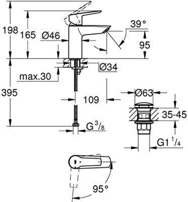Wastafelmengkraan GROHE QuickFix Start S-Size ES Met Push Open Waste Chroom Wastafelmengkraan GROHE QuickFix Start S-Size ES Met Push Open Waste Chroom