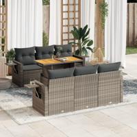 7-delige Loungeset met kussens poly rattan grijs - thumbnail