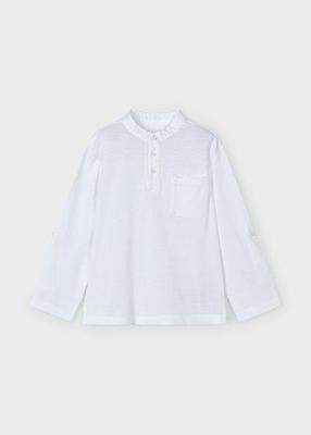 Mayoral Zomer polo shirt L/S mao kraag jongens - wit