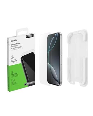 Belkin ScreenForce InvisiGlass Screenprotector voor iPhone 17 Pro, Kraswerend, Impactbestendig, met Easy Align-Frame voor Luchtbelvrije Plaatsing, Compatibel met Hoesjes, Gerecycled Glas