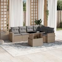 7-delige Loungeset met kussens poly rattan beige - thumbnail