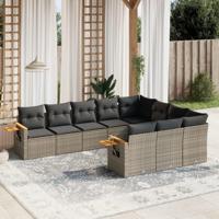 10-delige Loungeset met kussens poly rattan grijs - thumbnail