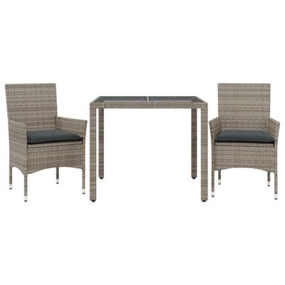 3-delige Tuinset met kussens poly rattan en glas grijs - thumbnail