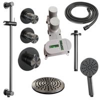 Regendoucheset Inbouw Brauer Gunmetal Edition Thermostatisch 20 cm met Plafondarm, Glijstang en Handdouche 3-Standen Losse Stopkranen Geborsteld - thumbnail