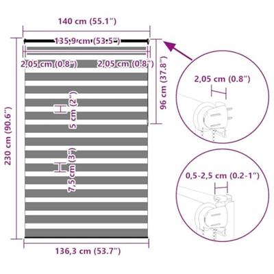 VidaXL Zebra rolgordijn 140x230 cm stofbreedte 135,9 cm donkergrijs